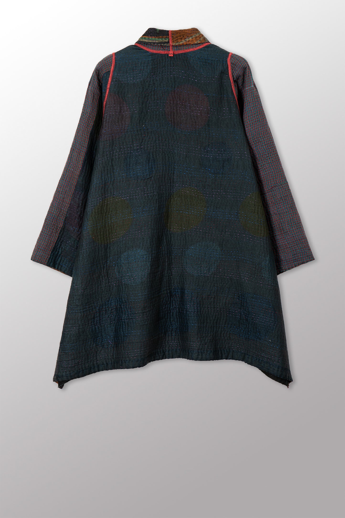VINTAGE COTTON GREY CLAMP TIE DYE KANTHA A-LINE JACKET - su4003-0004a -