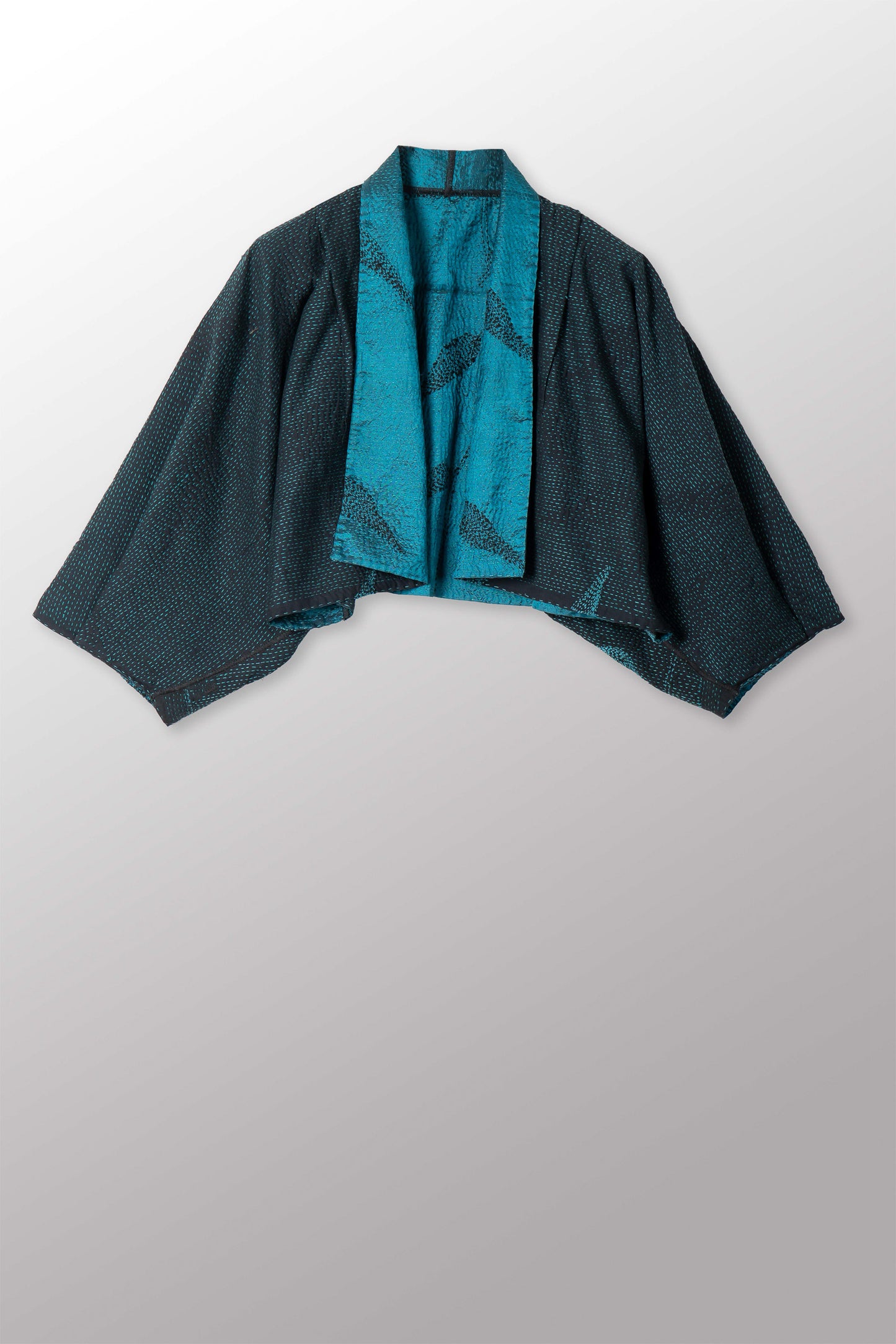 NIGHT BAMBOO SILK COTTON KANTHA PUFF SLV. SHRUG - nb2062-tel -