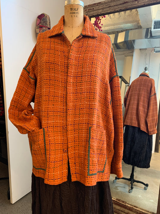 WOOL WAFFLE KANTHA RELAXED SHIRT JACKET - ww3j105-org -