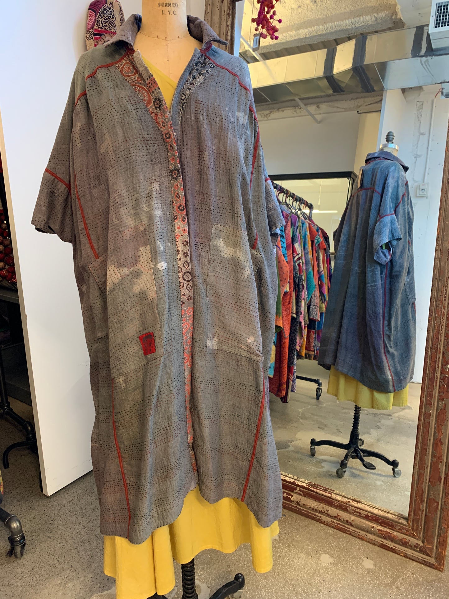 MANHATTAN AJRAKH KANTHA WIDE SHIRT DRESS - mh2448-gry -