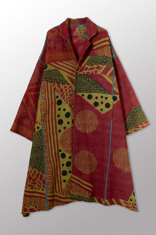 COTTON OVERDYE KANTHA NEW OVERSIZED COAT - ov4342-cgrn003a -