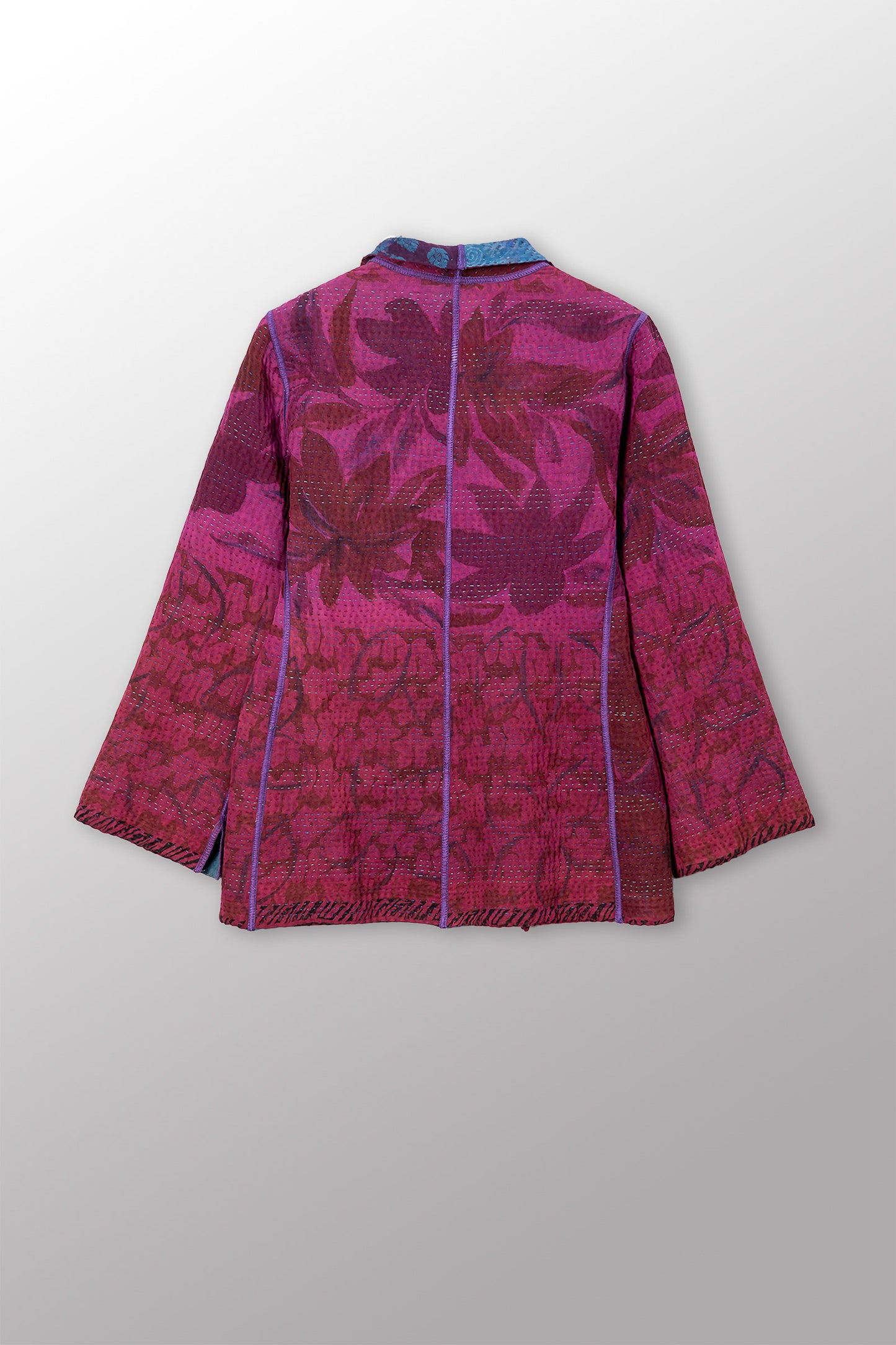VINTAGE SILK GEORGETTE COTTON KANTHA SHORT JACKET - gc4007-0003m -