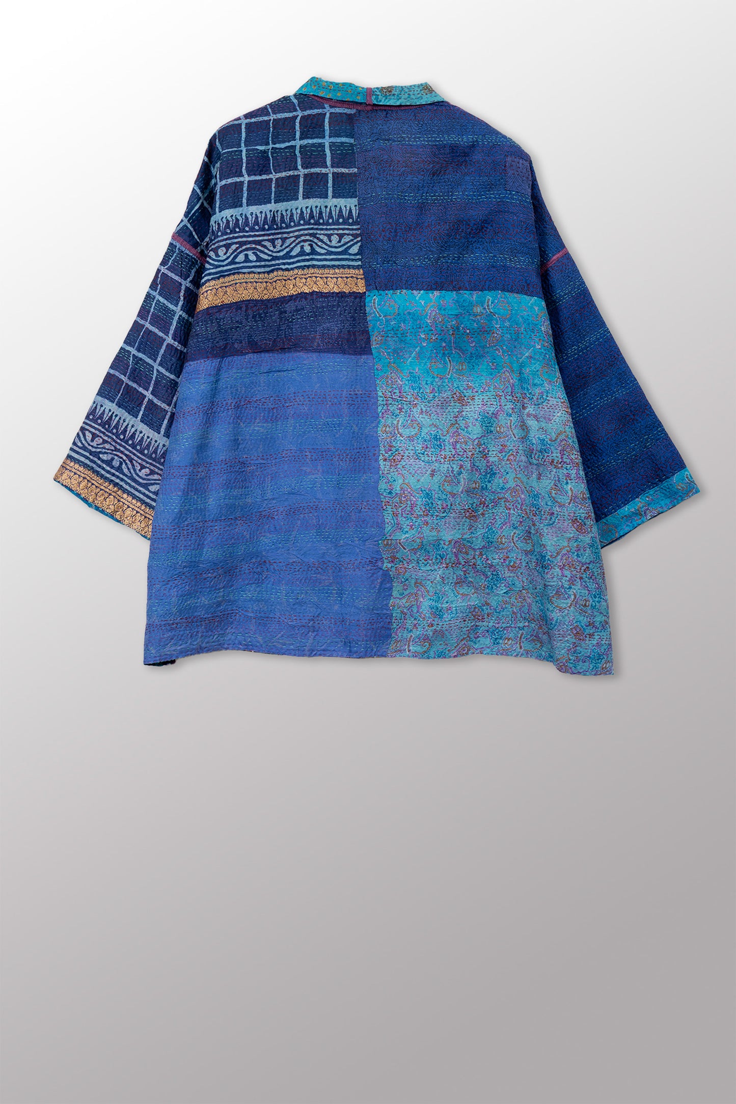 VINTAGE SILK KANTHA MINI KIMONO JKT - sv2055-0009a -