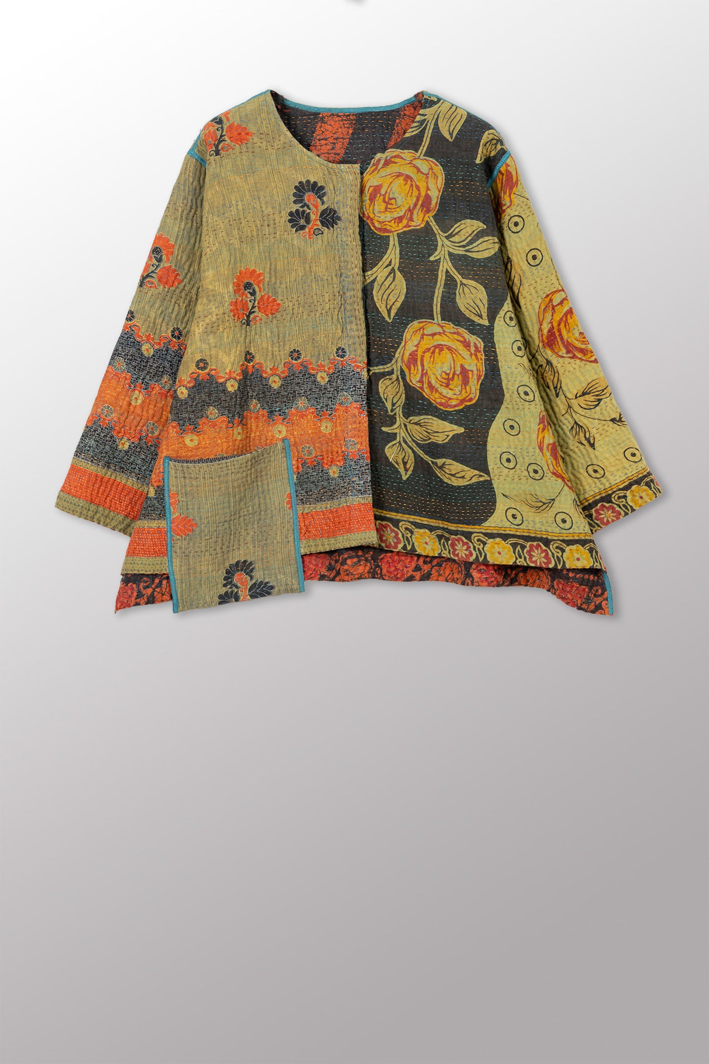 VINTAGE COTTON KANTHA A-LINE SHORT JKT - cv4019-0023a -