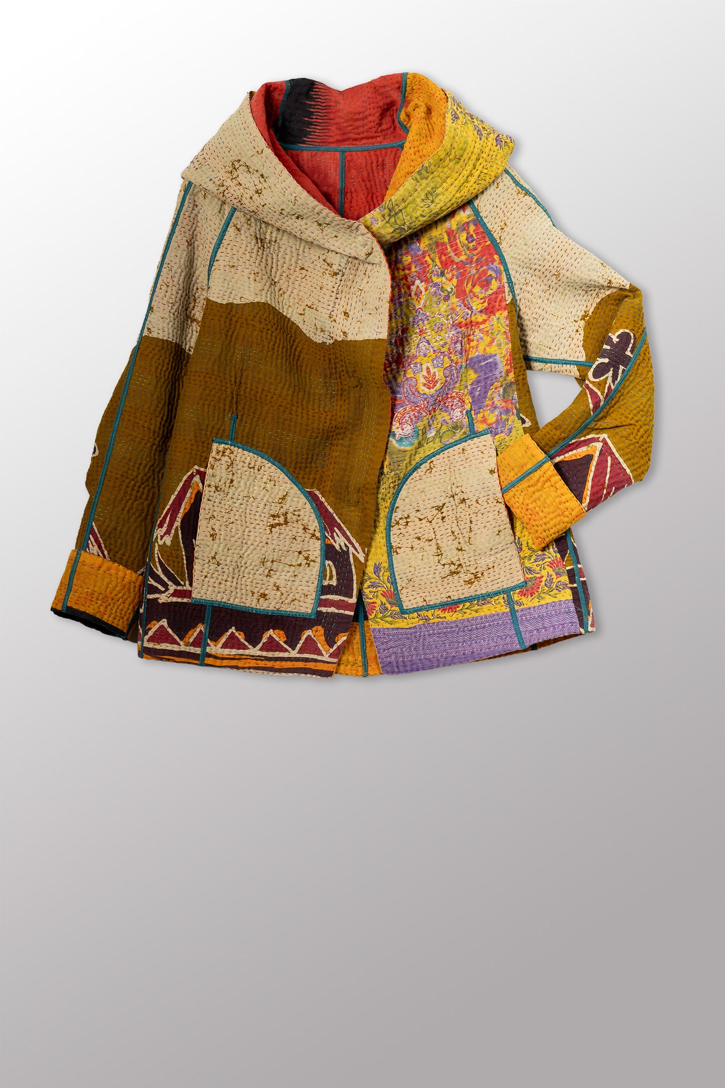 VINTAGE COTTON KANTHA HOODIE JKT - cv4036-0026m -
