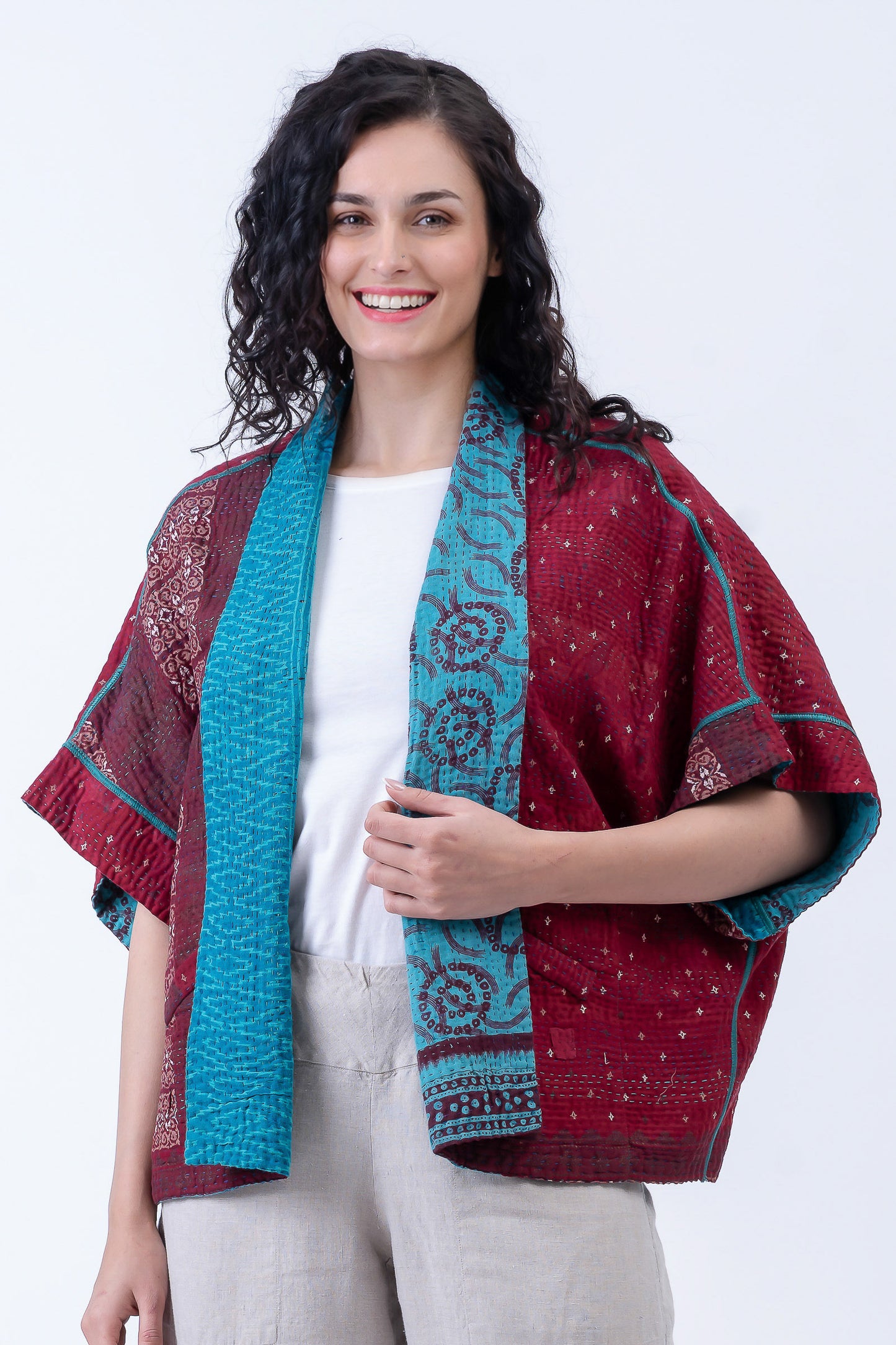 COTTON OVERDYE KANTHA MINI PONCHO - ov4060-ctuq001a -