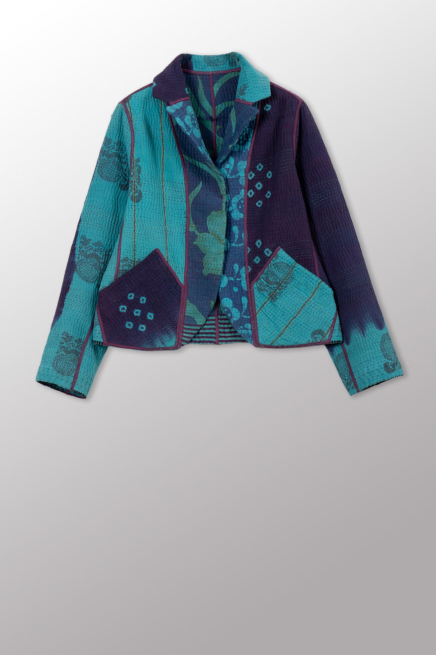 VINTAGE COTTON KANTHA CROPPED BASIC JACKET - cv4096-0004m -