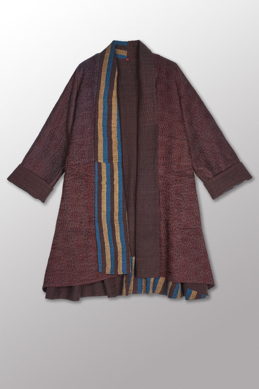 JACQUARD WITH WOVEN KANTHA KIMONO LONG JACKET - jq5005-0001a -