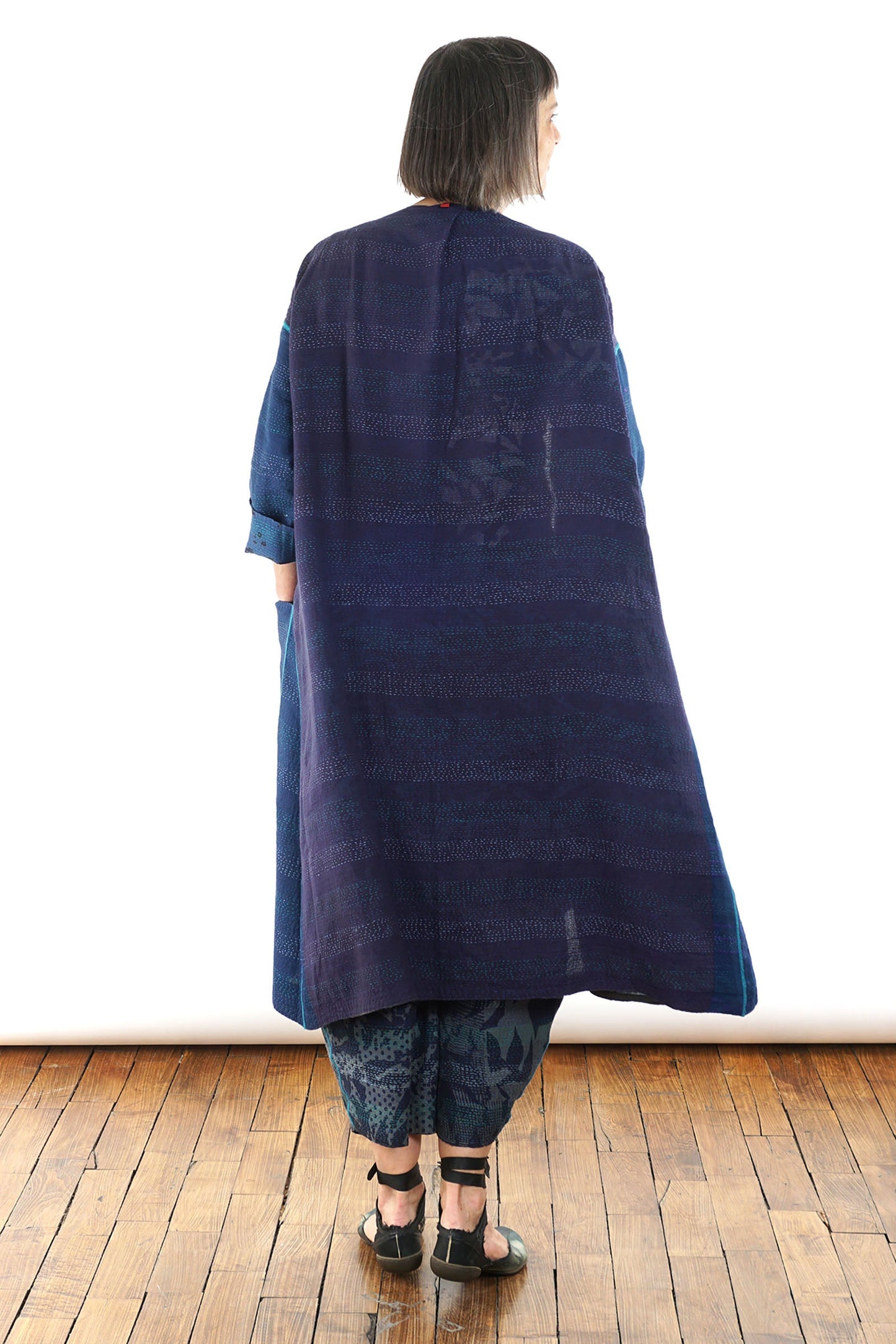 MONOTONE TWILIGHT PRINT KANTHA LONG DUSTER - tp2328-blu -