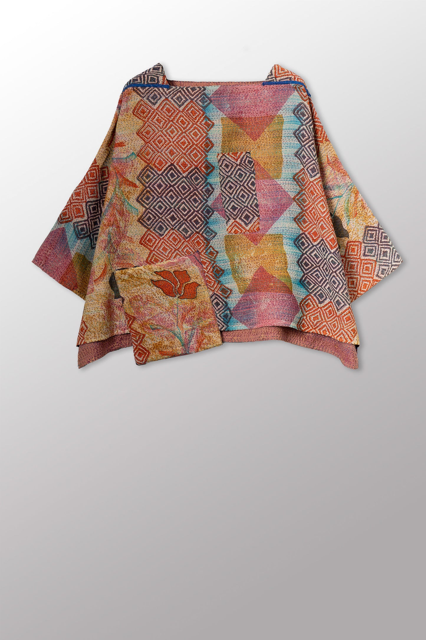 GEORGETTE JACQUARD VINTAGE SILK PATCH KANTHA 3/4 SLV. CROP TOP MIO - gj2538-0002a -