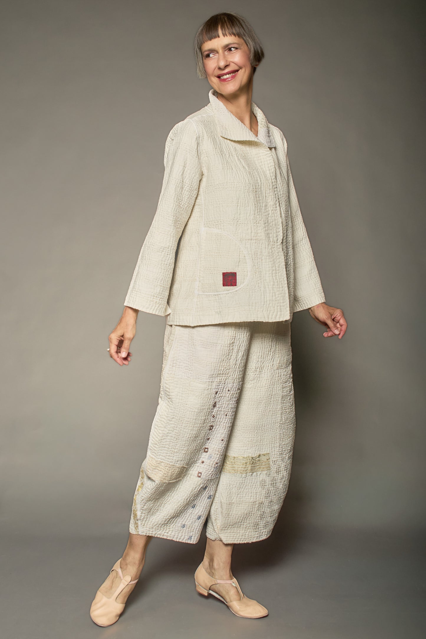 FRAYED PATCH KANTHA SHORT JACKET - fi4007-ivy -