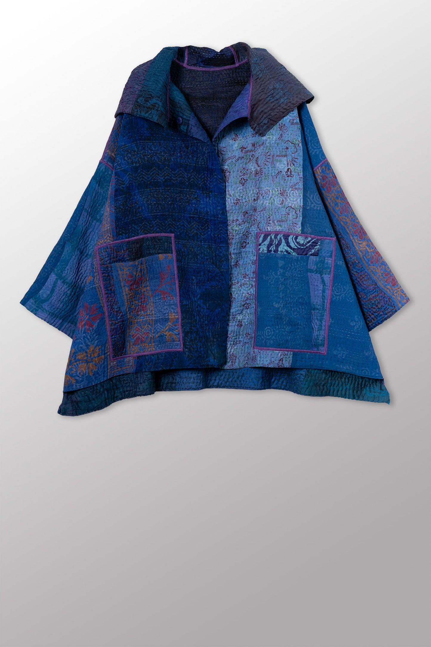 JACQUARD SILK KANTHA HOODIE PONCHO - js4064-cnvy001a -