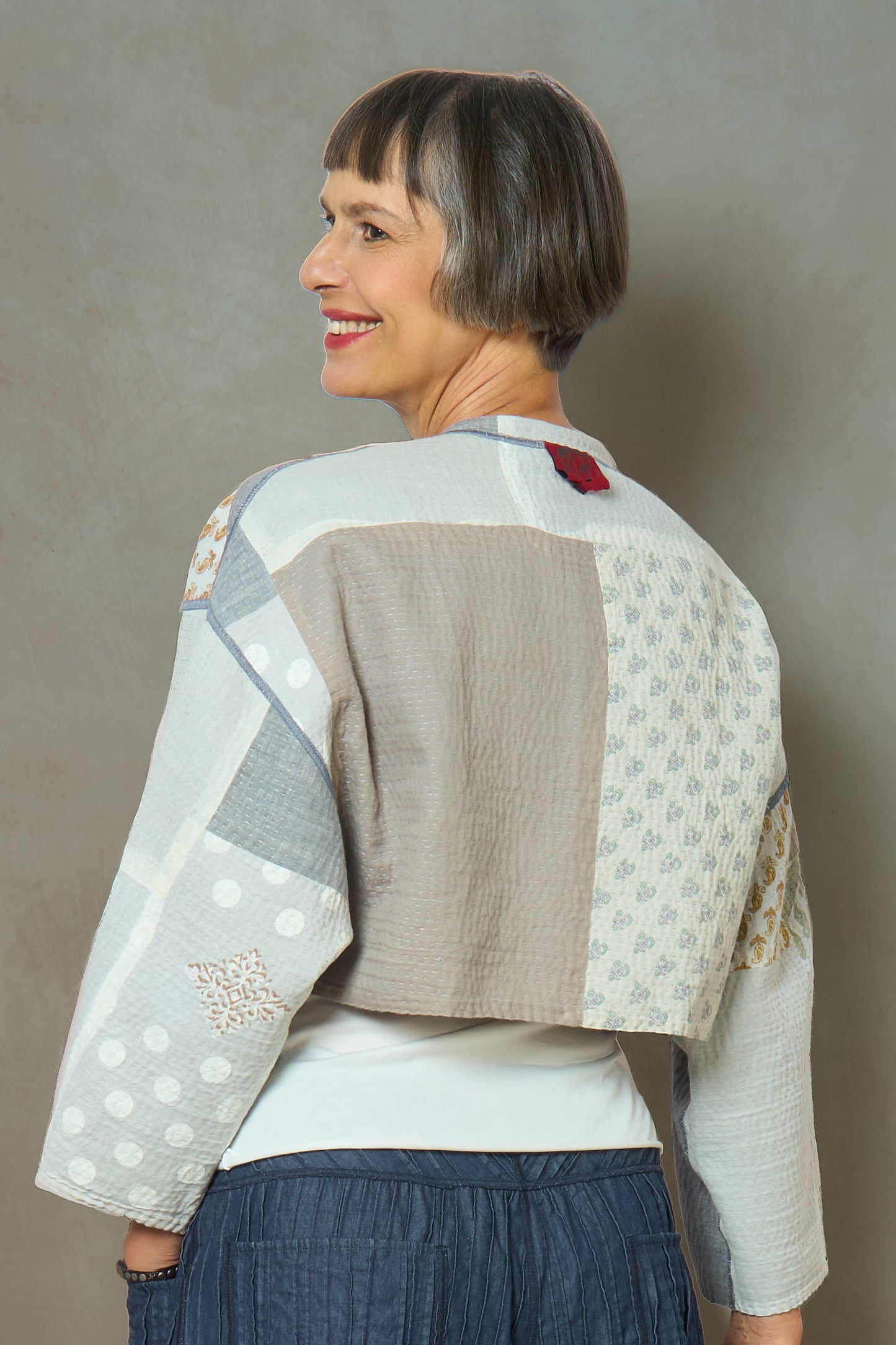 DUCK SUN DYE WITH PATCH KANTHA SLEEVE JACKET - us2090-gry -
