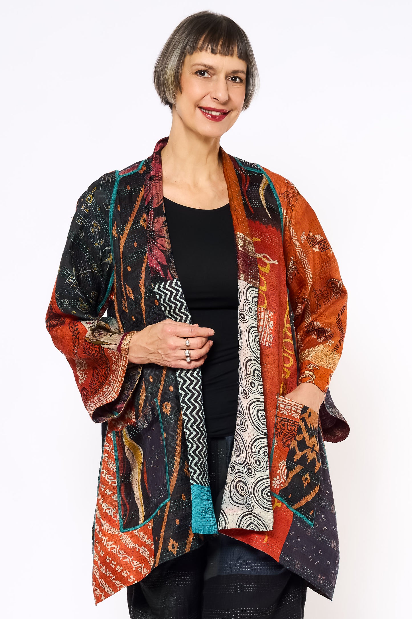 VINTAGE SILK KANTHA A-LINE JKT - sv2003-0413a -