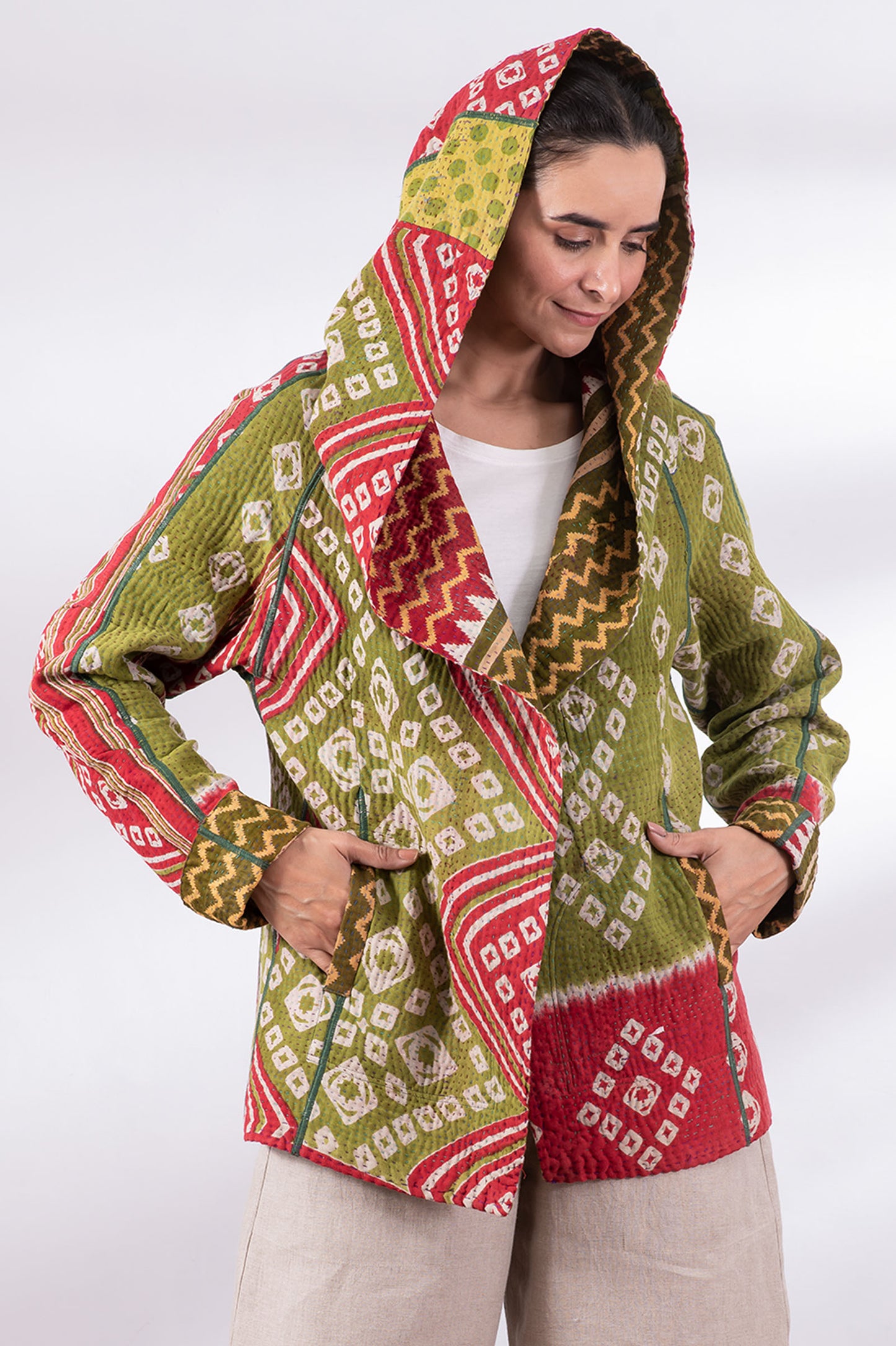 VINTAGE COTTON KANTHA HOODIE JKT