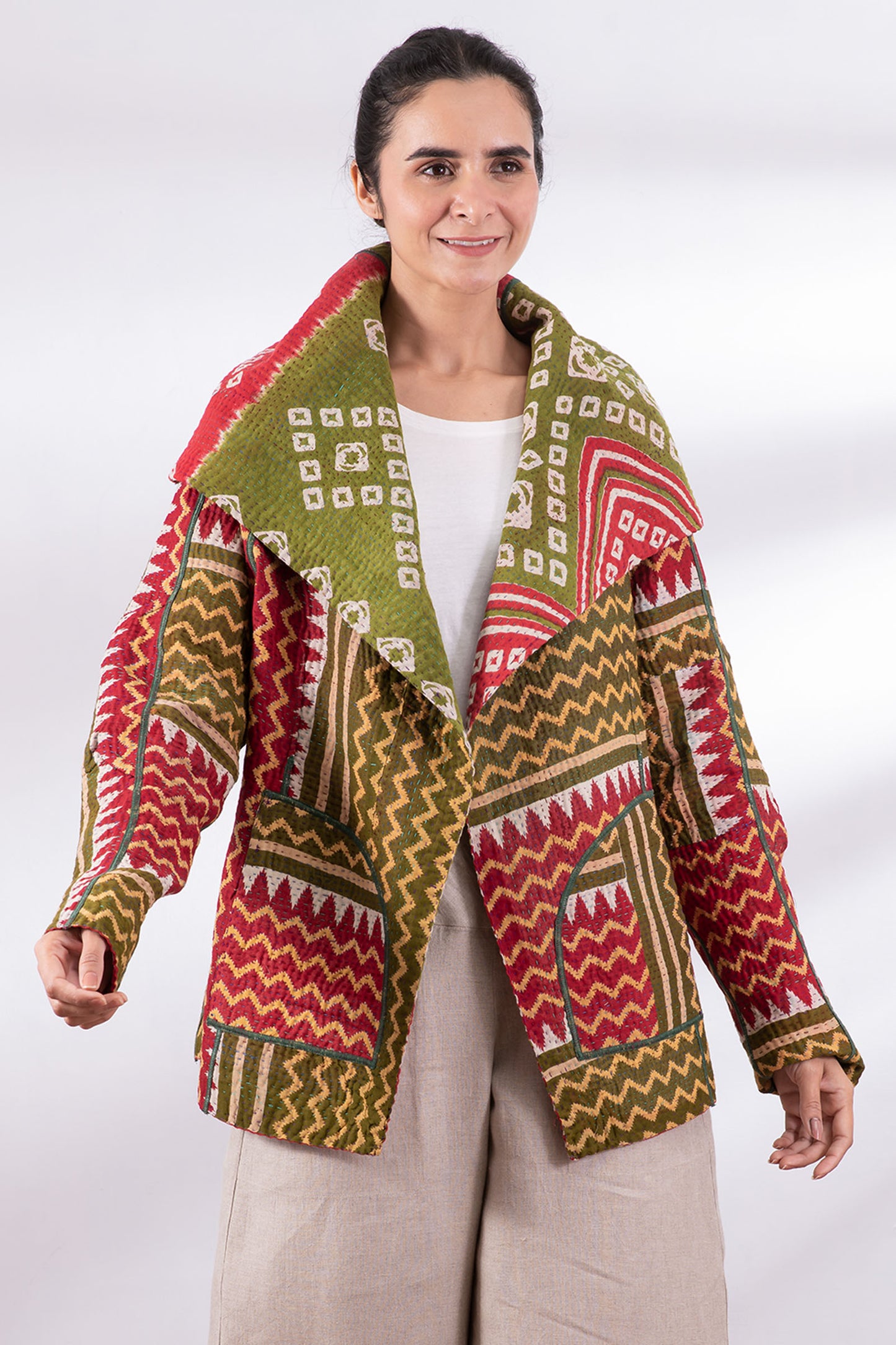 VINTAGE COTTON KANTHA HOODIE JKT