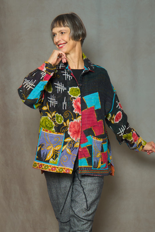 VINTAGE COTTON KANTHA RELAXED SHIRT JACKET - cv4j105-0002s -