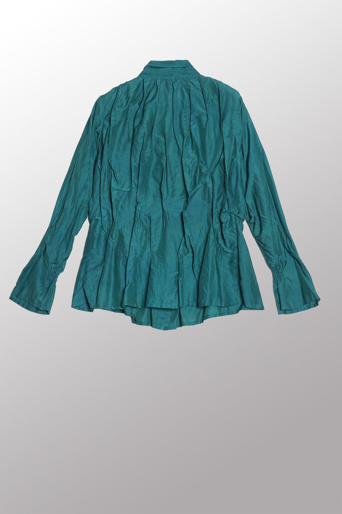 DYED COTTON SILK VOILE WAVY TUCKED SHIRT - dc1541-grn -