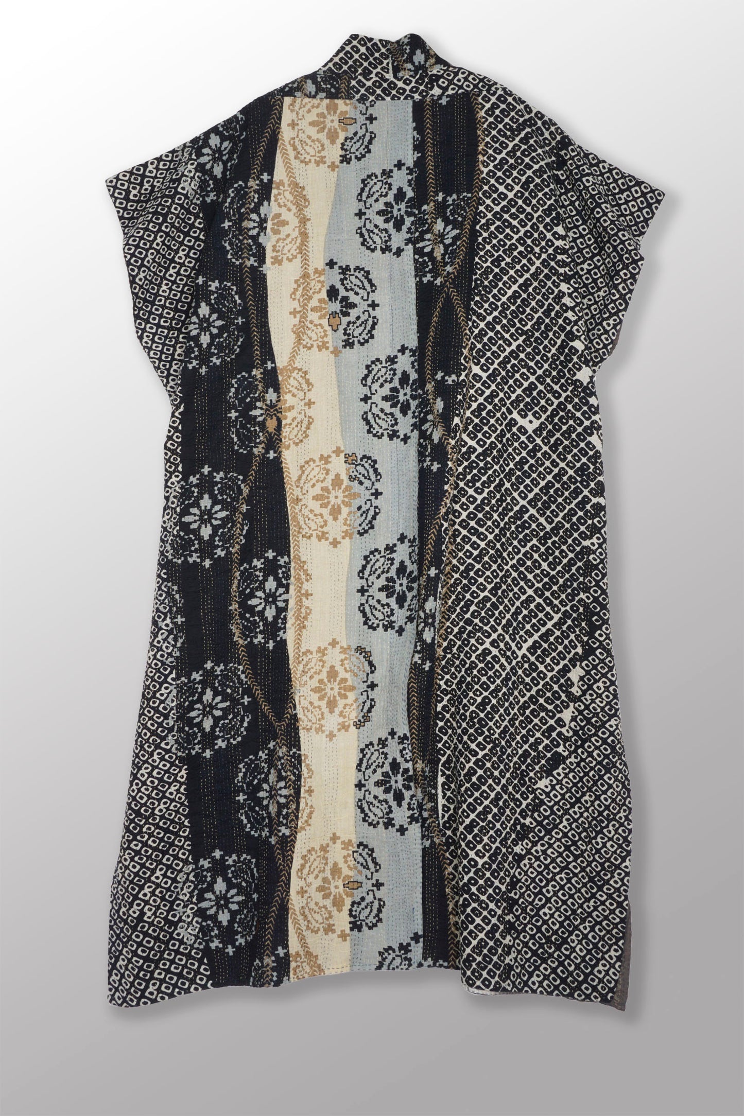 KIMONO COTTON KANTHA PONCHO DRESS - kc2443-blk -