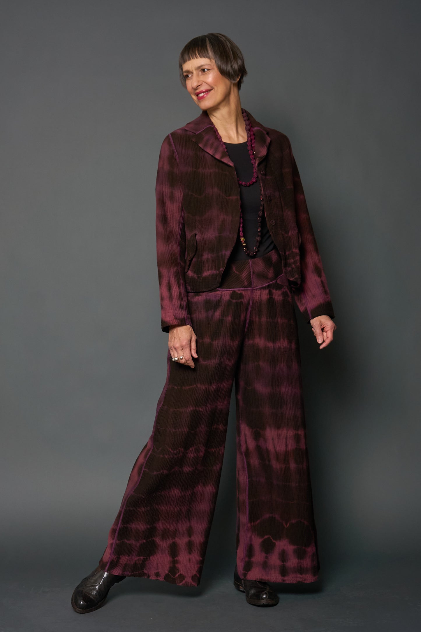 MONE SHIBORI TIE DYE KANTHA MID RISE WIDE LEG PANTS LONG - ms4673-pik -