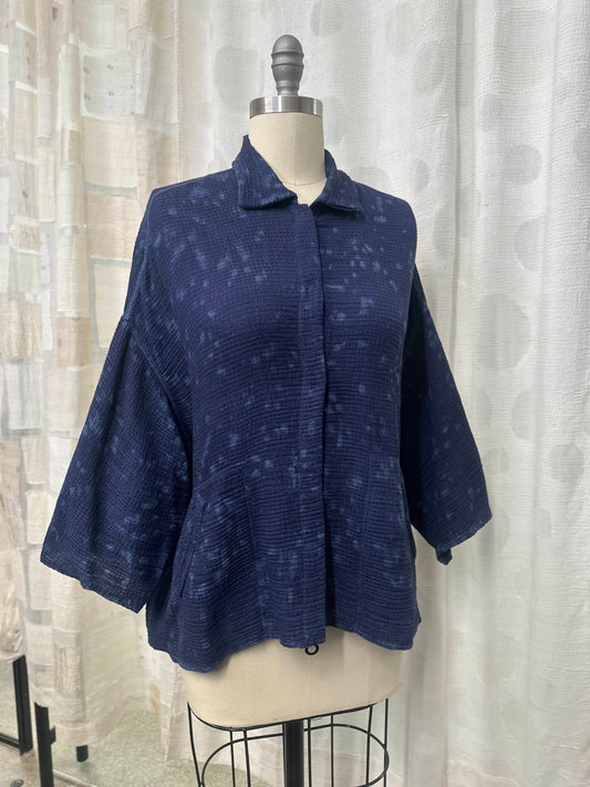 SAND SUN DYE RIPPLE KANTHA CROPPED TENT SHIRT - rs2596-blu -