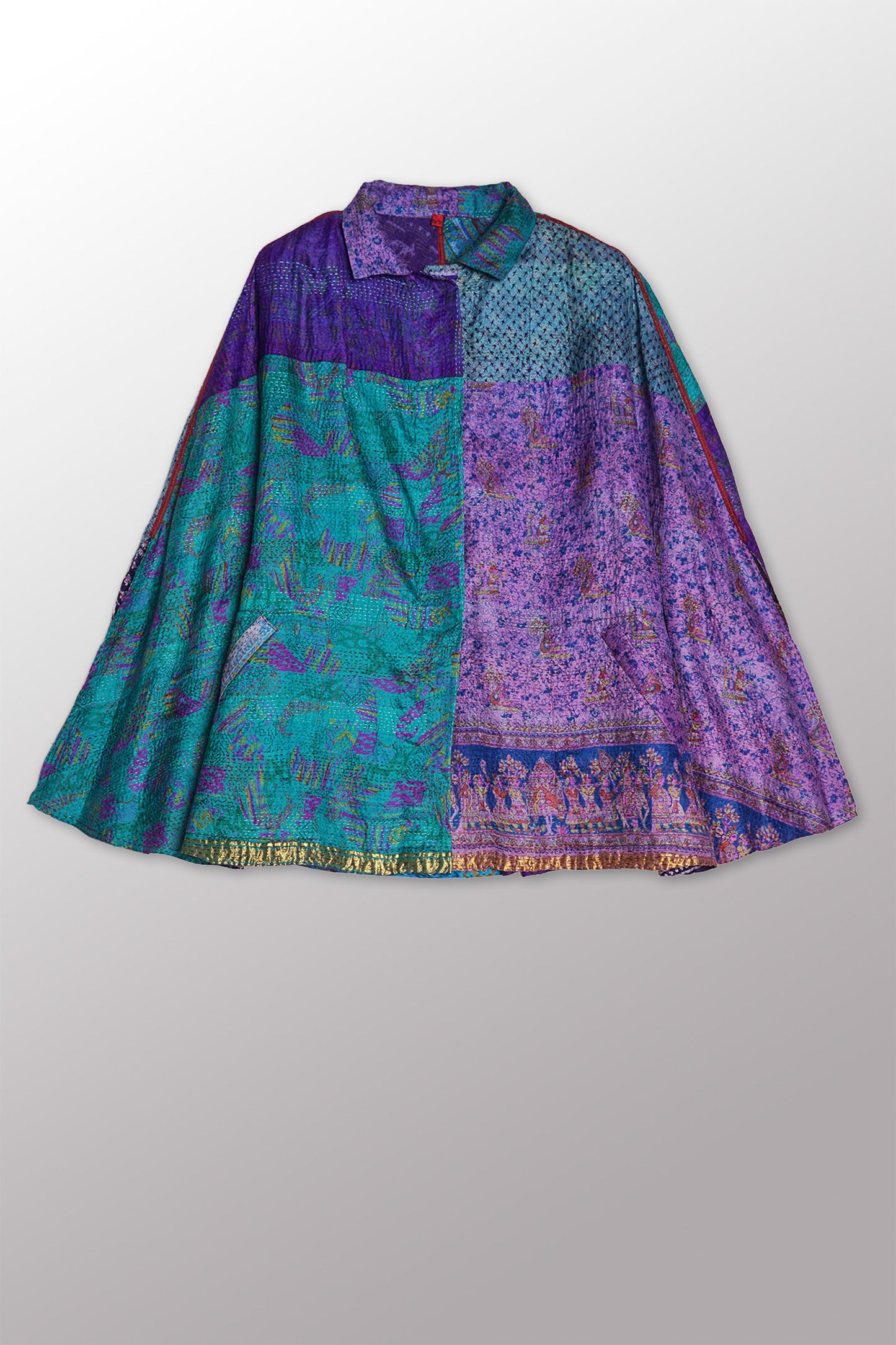 VINTAGE SILK KANTHA MANTLE - sv2069-0002a -