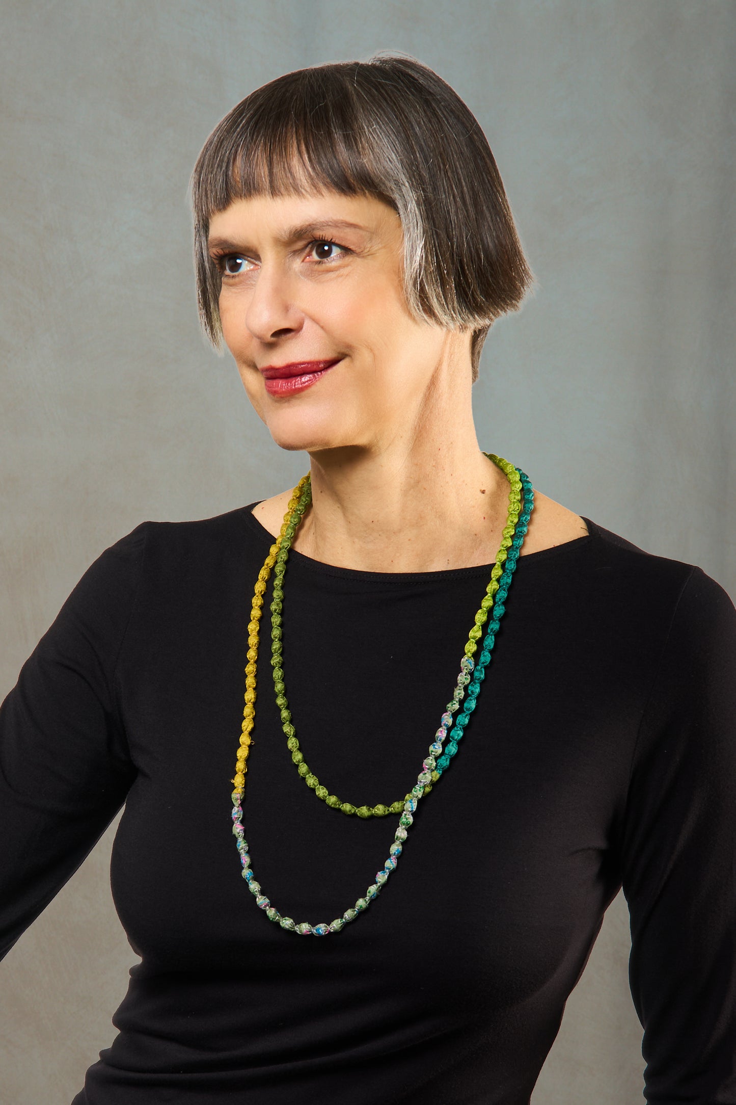 VINTAGE SILK KANTHA MULTIPURPOSE NECKLACE - sv2729-grn -