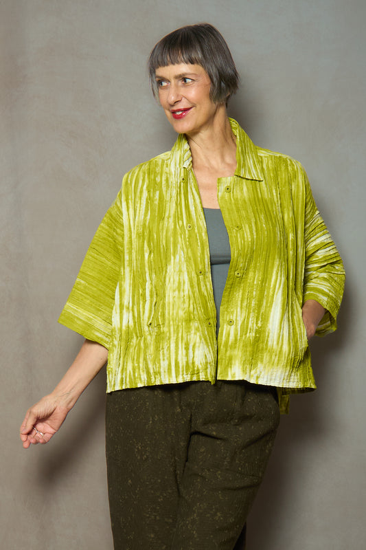 CAMBRIC TIE DYE RIPPLE TUCK HALF SLV. CROPPED JACKET - tr1j104-lim -