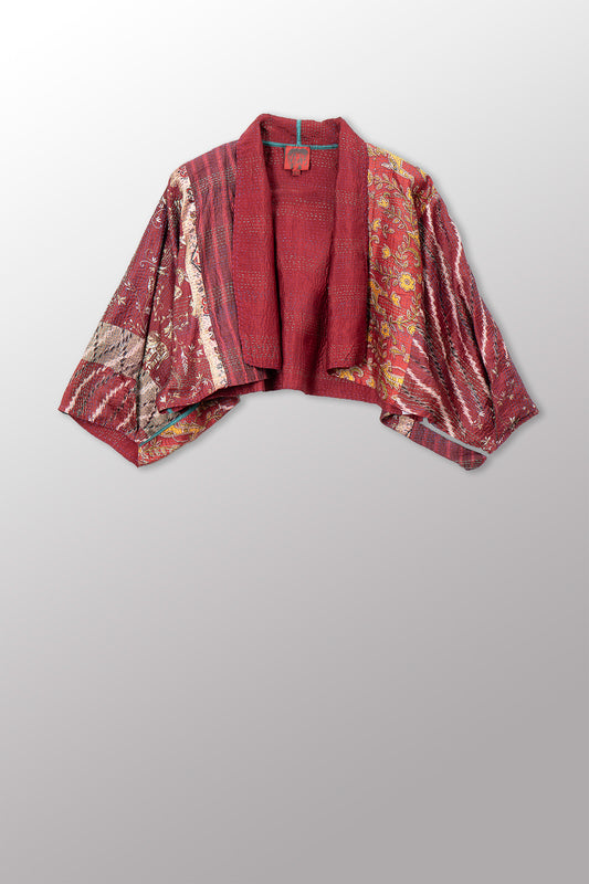 VINTAGE SILK KANTHA PUFF SLV. SHRUG - sv2062-0036a -