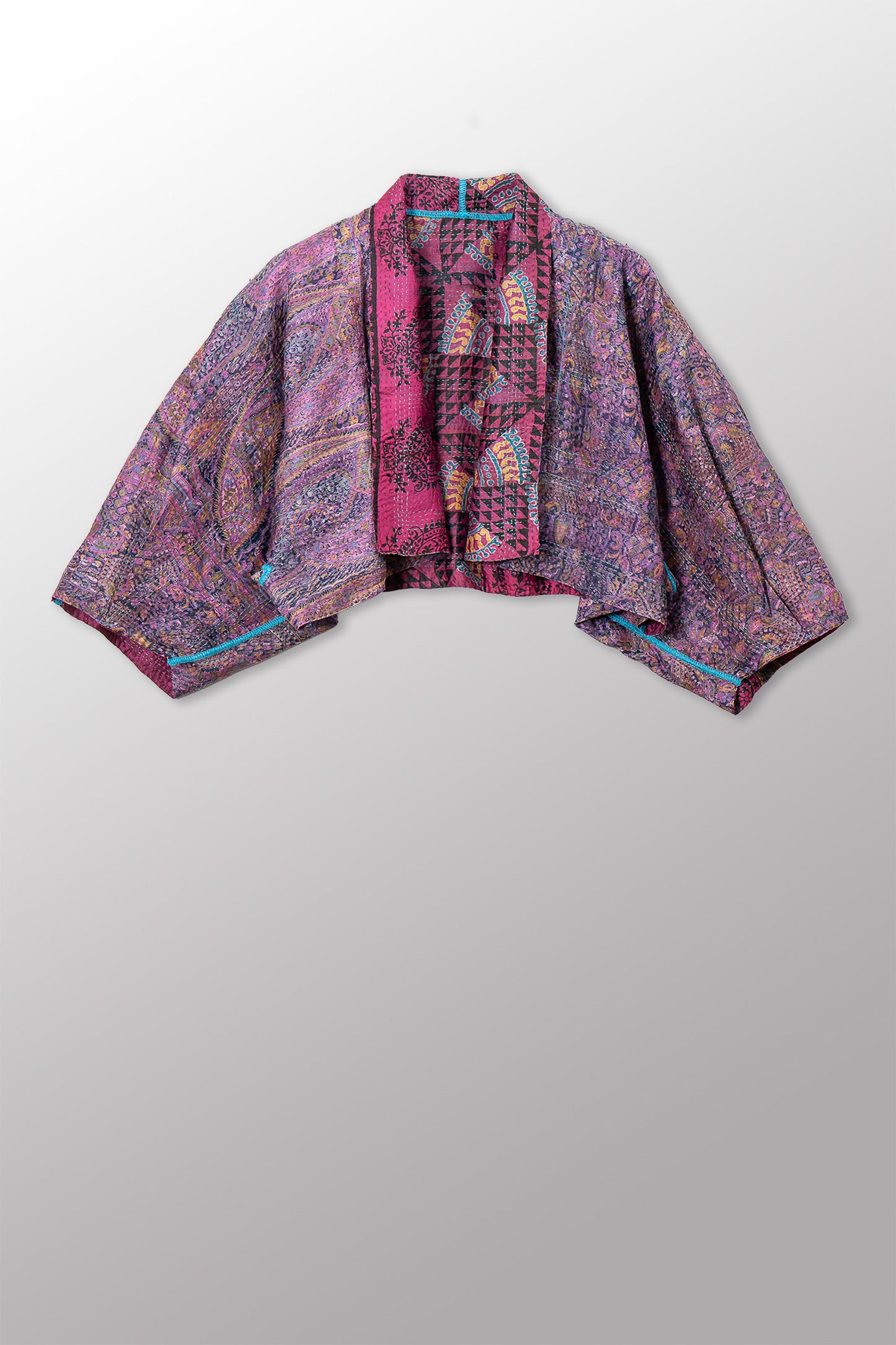 VINTAGE SILK KANTHA PUFF SLV. SHRUG - sv2062-0021a -