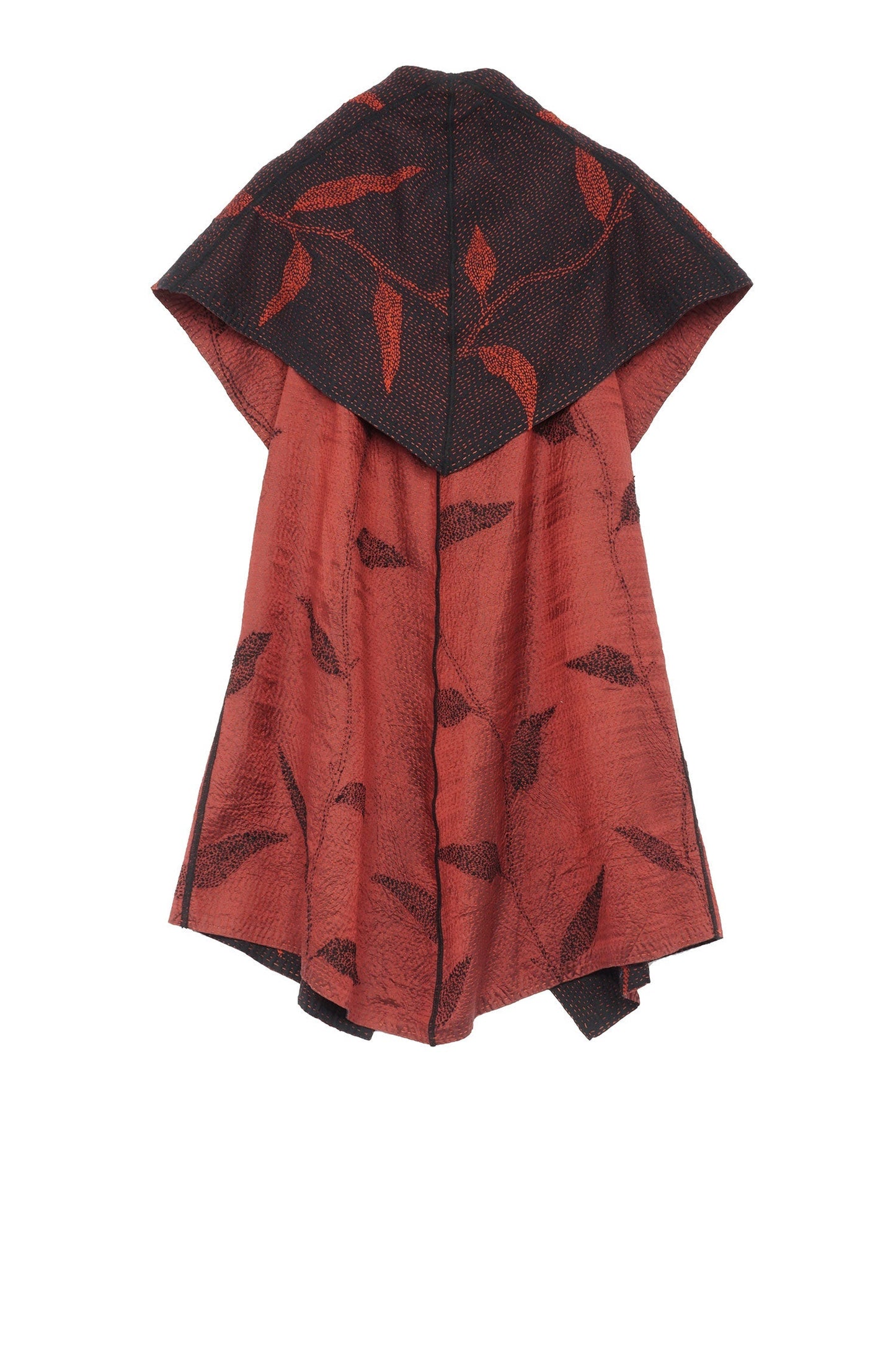 NIGHT BAMBOO SILK COTTON KANTHA CIRCULAR VEST - nb2201-red -