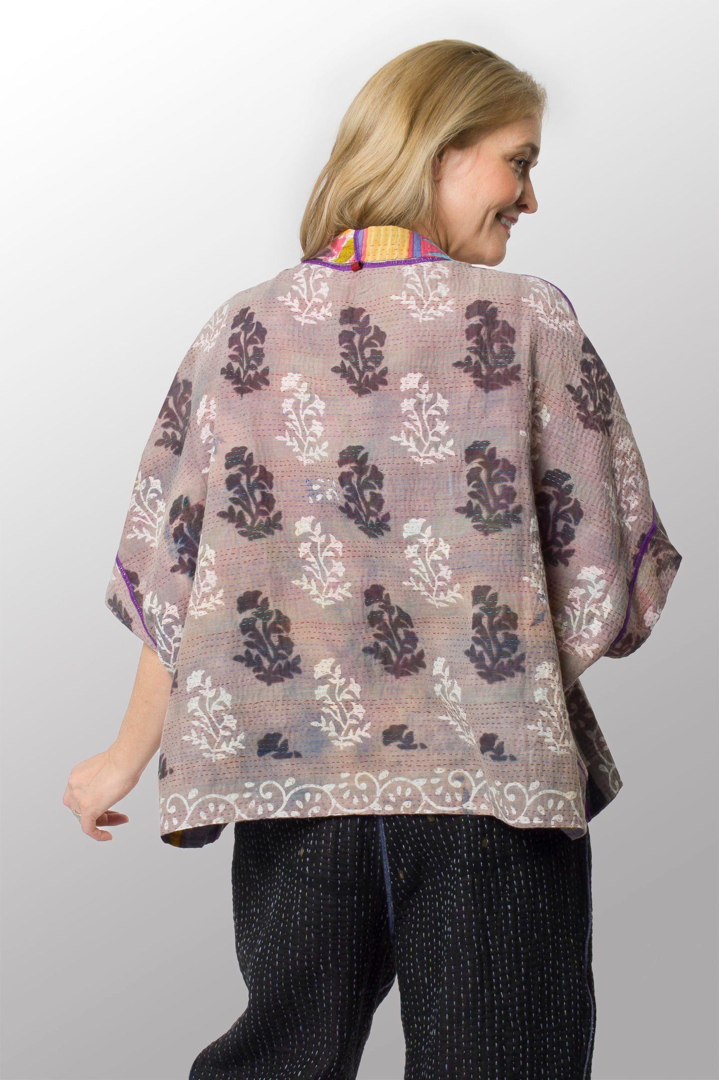 VINTAGE COTTON KANTHA MINI PONCHO - cv2060-0005a -
