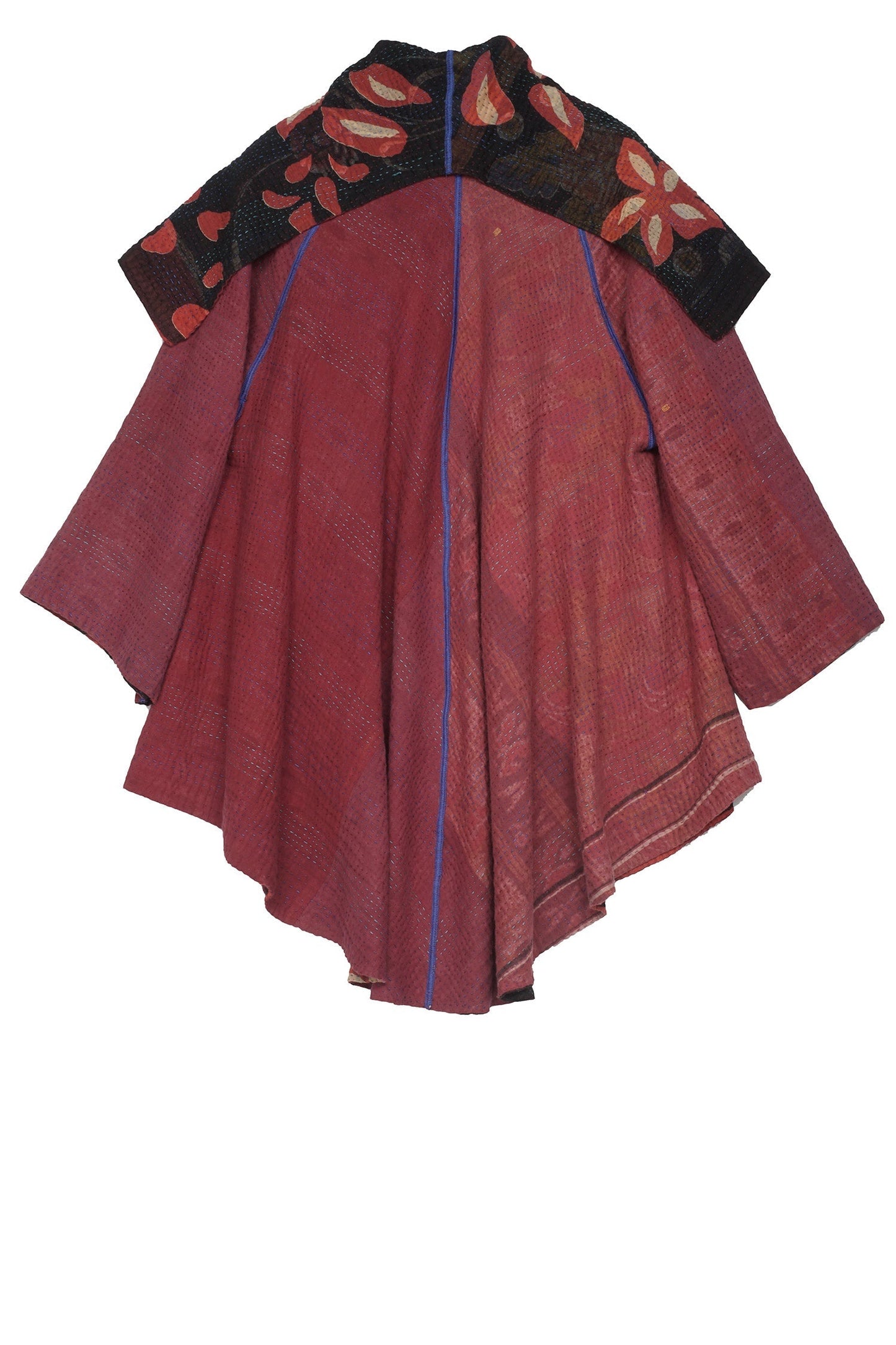 HOLIDAY FLOWER KANTHA CIRCULAR LONG JKT - hf4009-red -