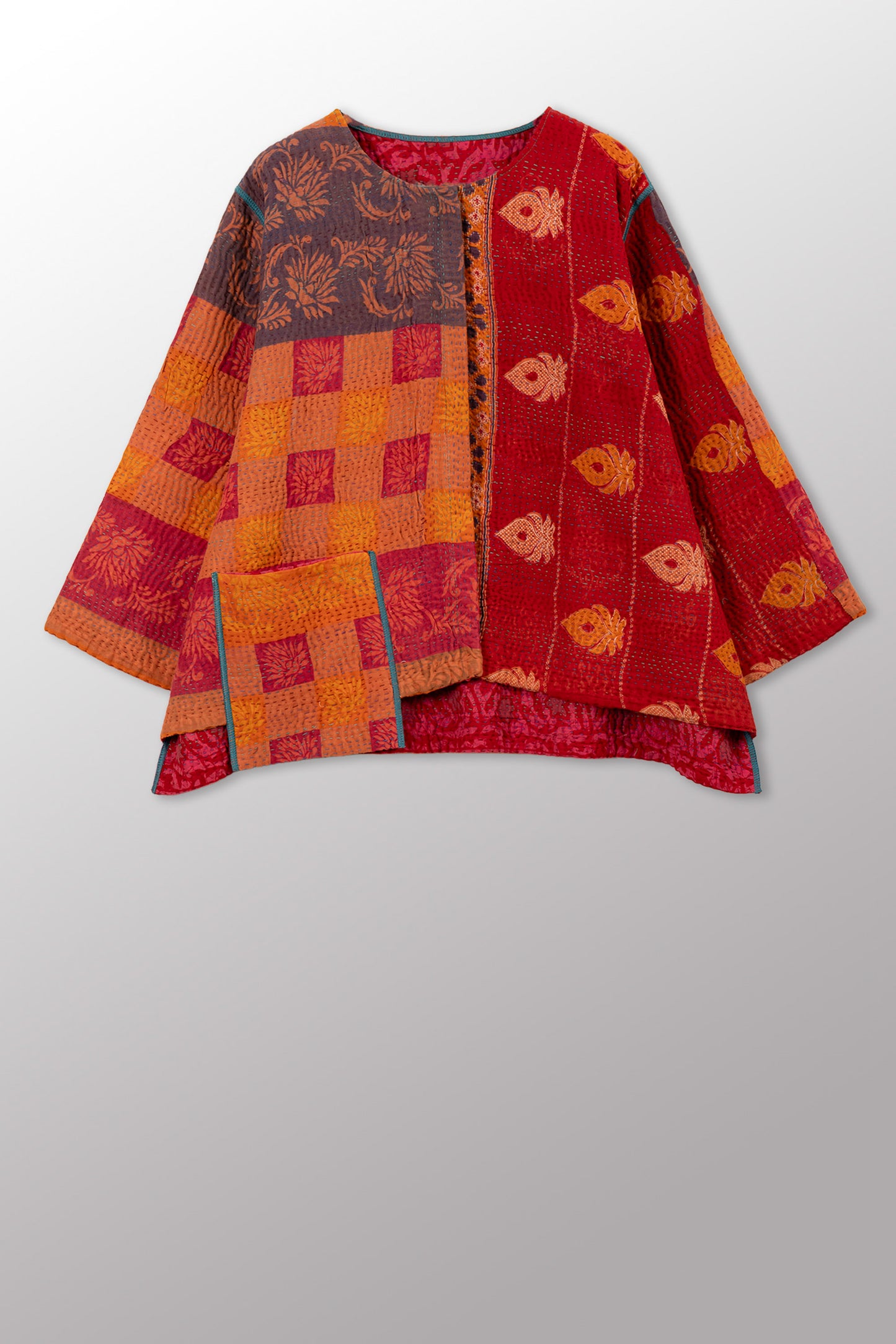 VINTAGE COTTON KANTHA A-LINE SHORT JKT - cv4019-0022a -