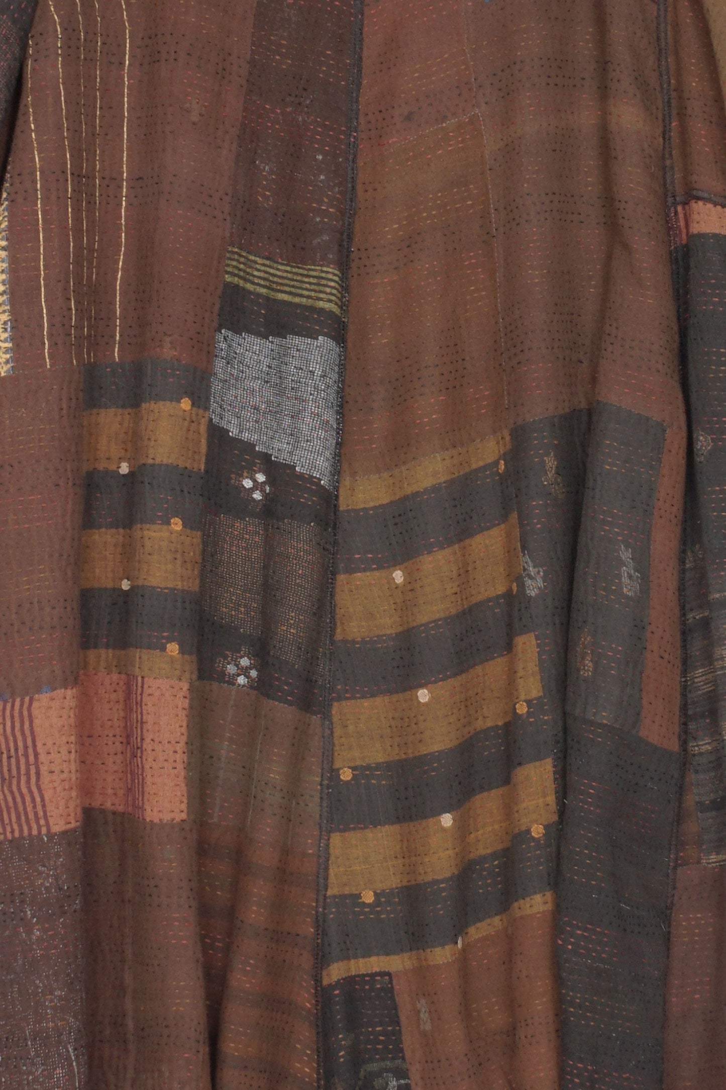 BROCADE PATCHED KANTHA 3/4 SLV. A-LINE DUSTER - bp2324-brn -