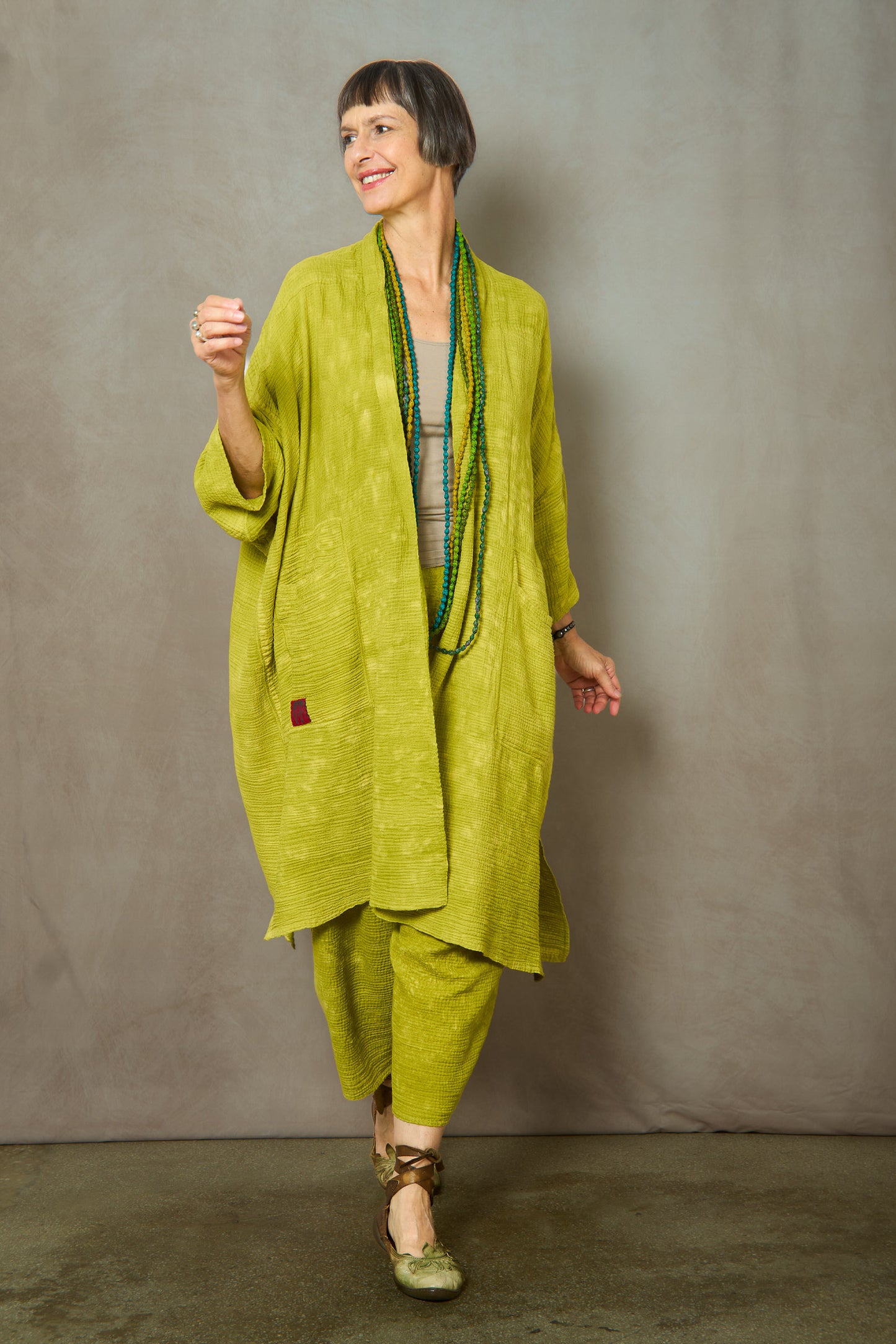 SAND SUN DYE RIPPLE KANTHA KIMONO WRAP LONG - rs2357-lim -