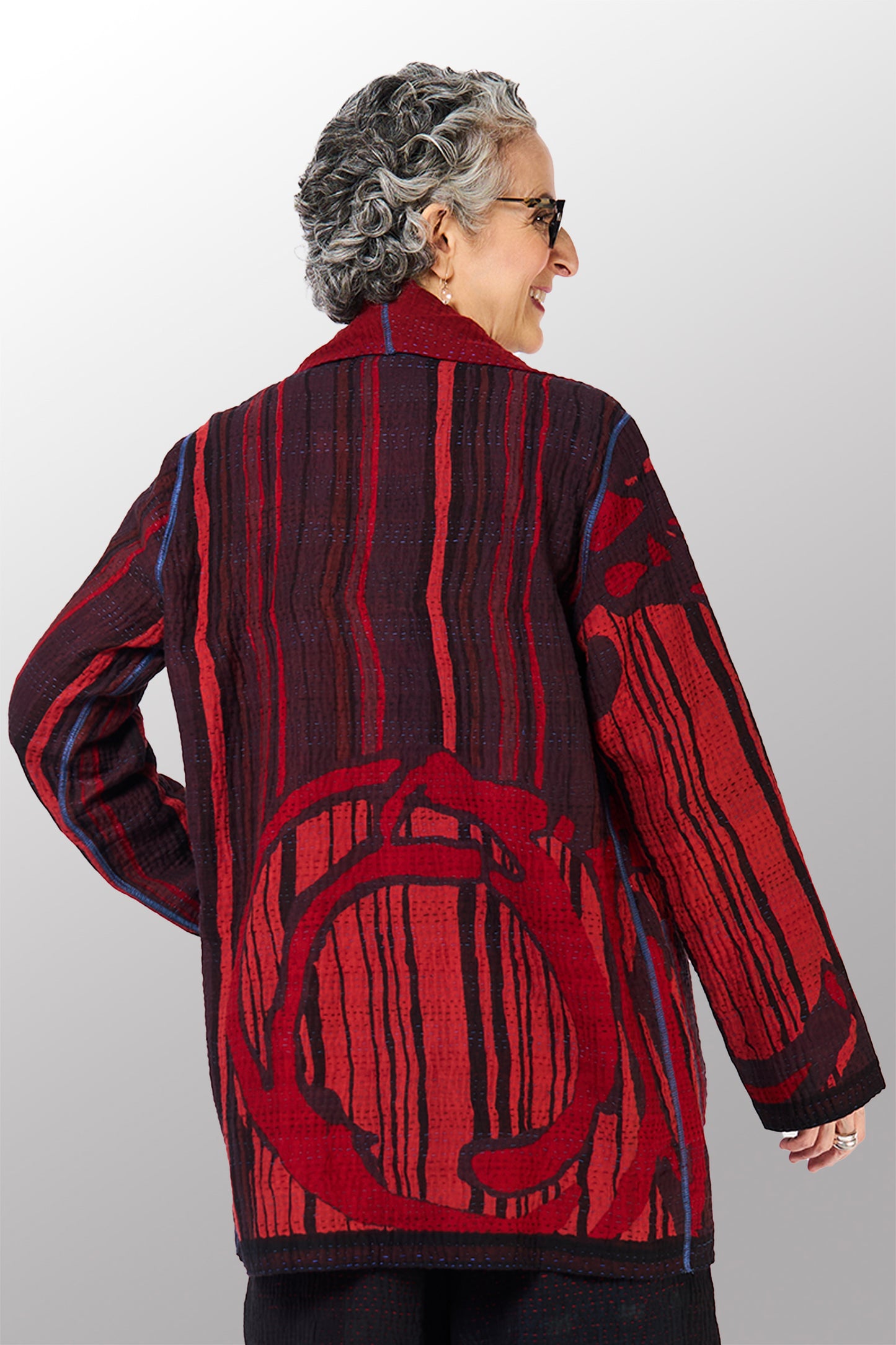 OVERDYED STRIPE AND BENDS KANTHA POCKET JACKET - ov-sb4002-red -
