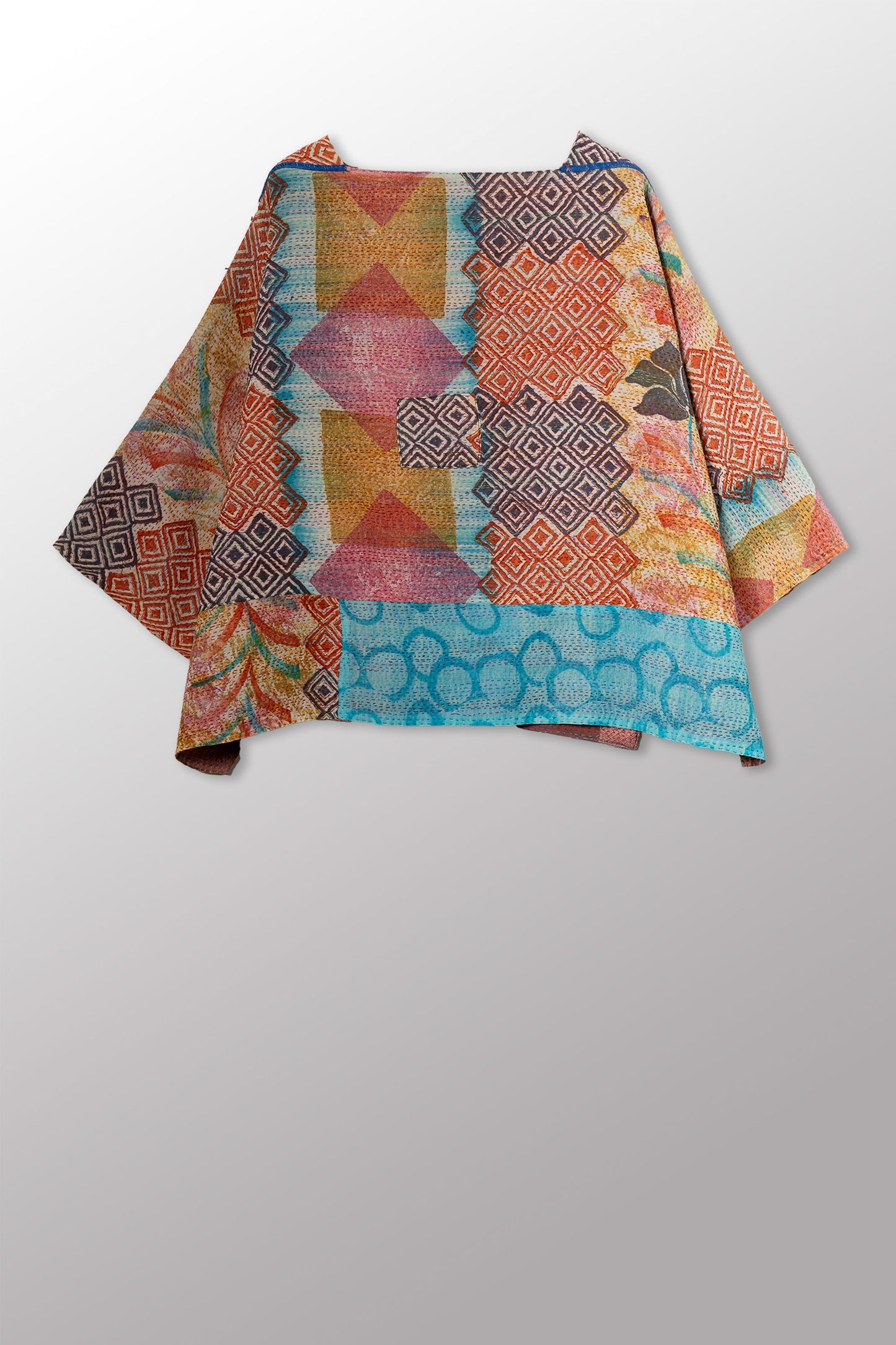 GEORGETTE JACQUARD VINTAGE SILK PATCH KANTHA 3/4 SLV. CROP TOP MIO - gj2538-0002a -