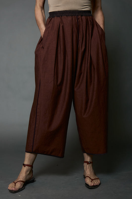 DUNGAREE DENIM COTTON TUCKED GATHER PANTS - ad1677-brn -