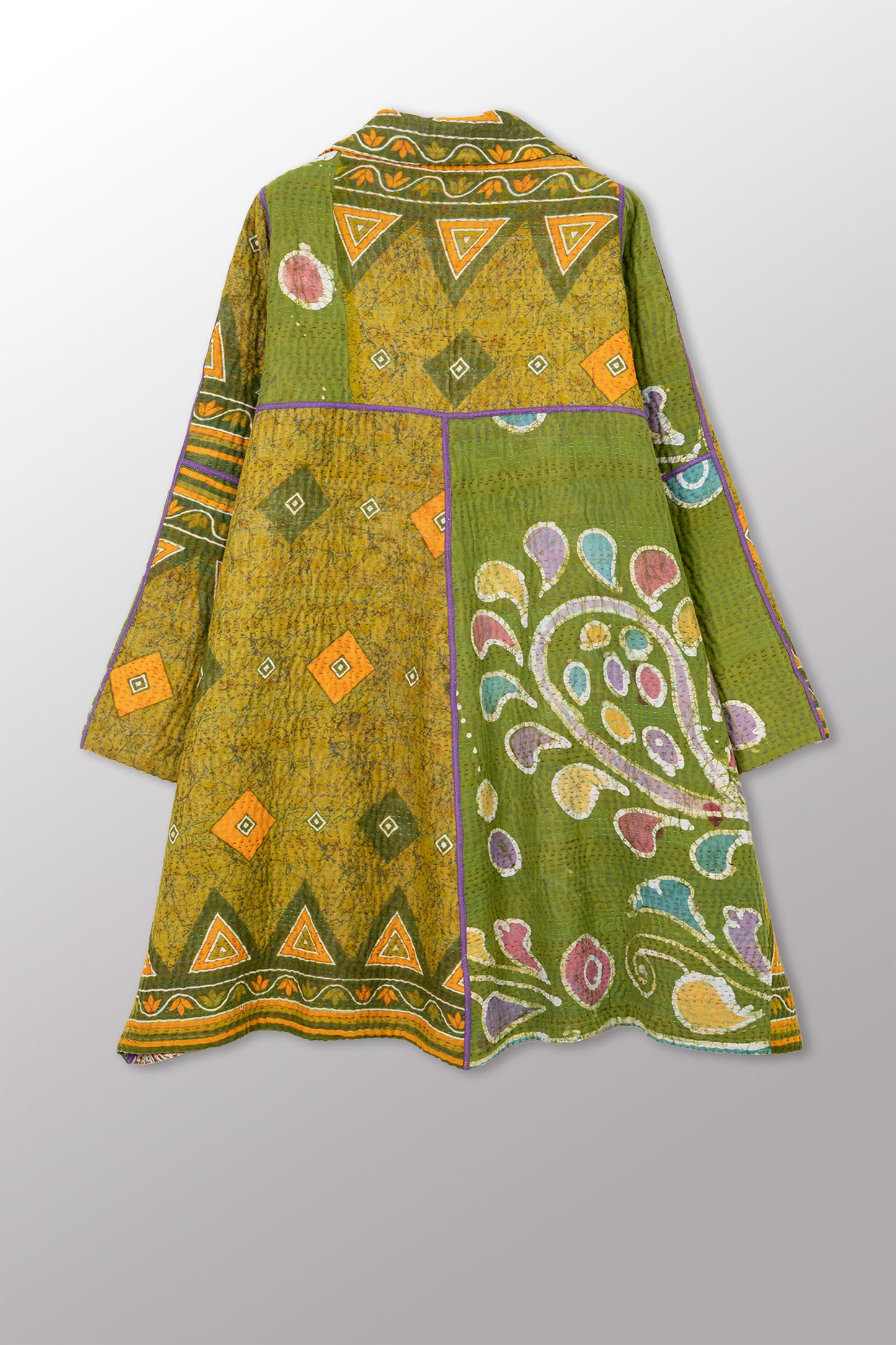VINTAGE COTTON KANTHA A-LINE DUSTER - cv4311-0115a -