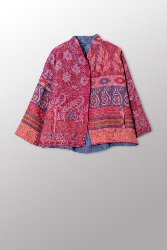 COTTON OVERDYE KANTHA STAND COLLAR CROPPED JKT - ov4034-cfus002a -