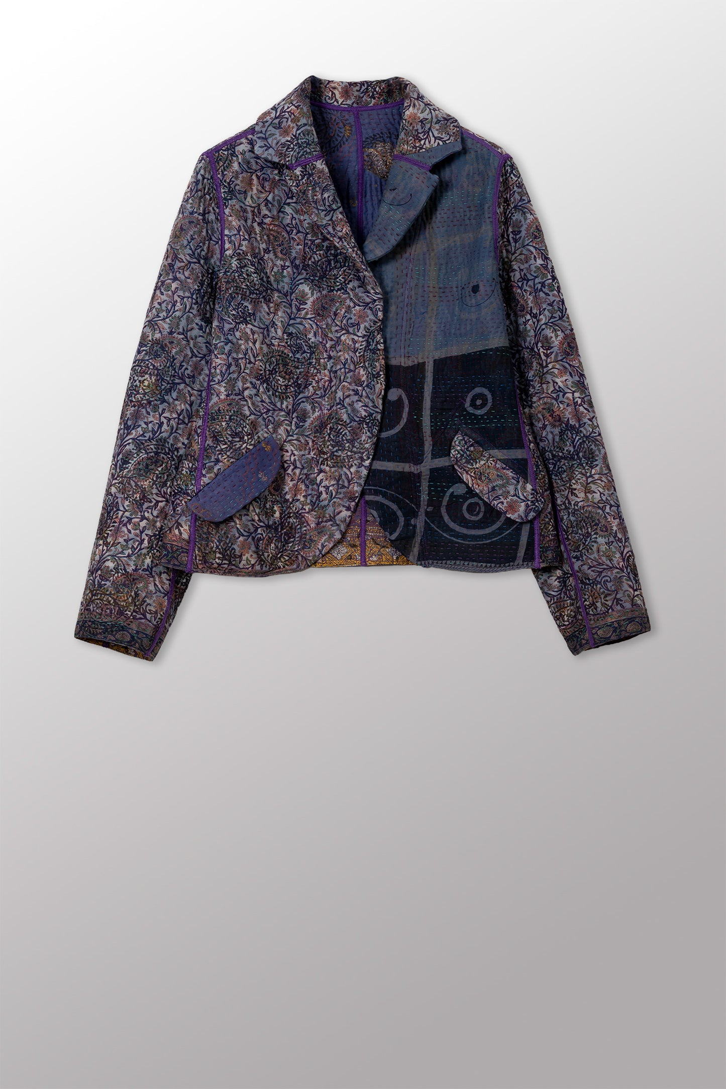 VINTAGE COTTON KANTHA CROPPED BASIC JACKET - cv4096-0005m -