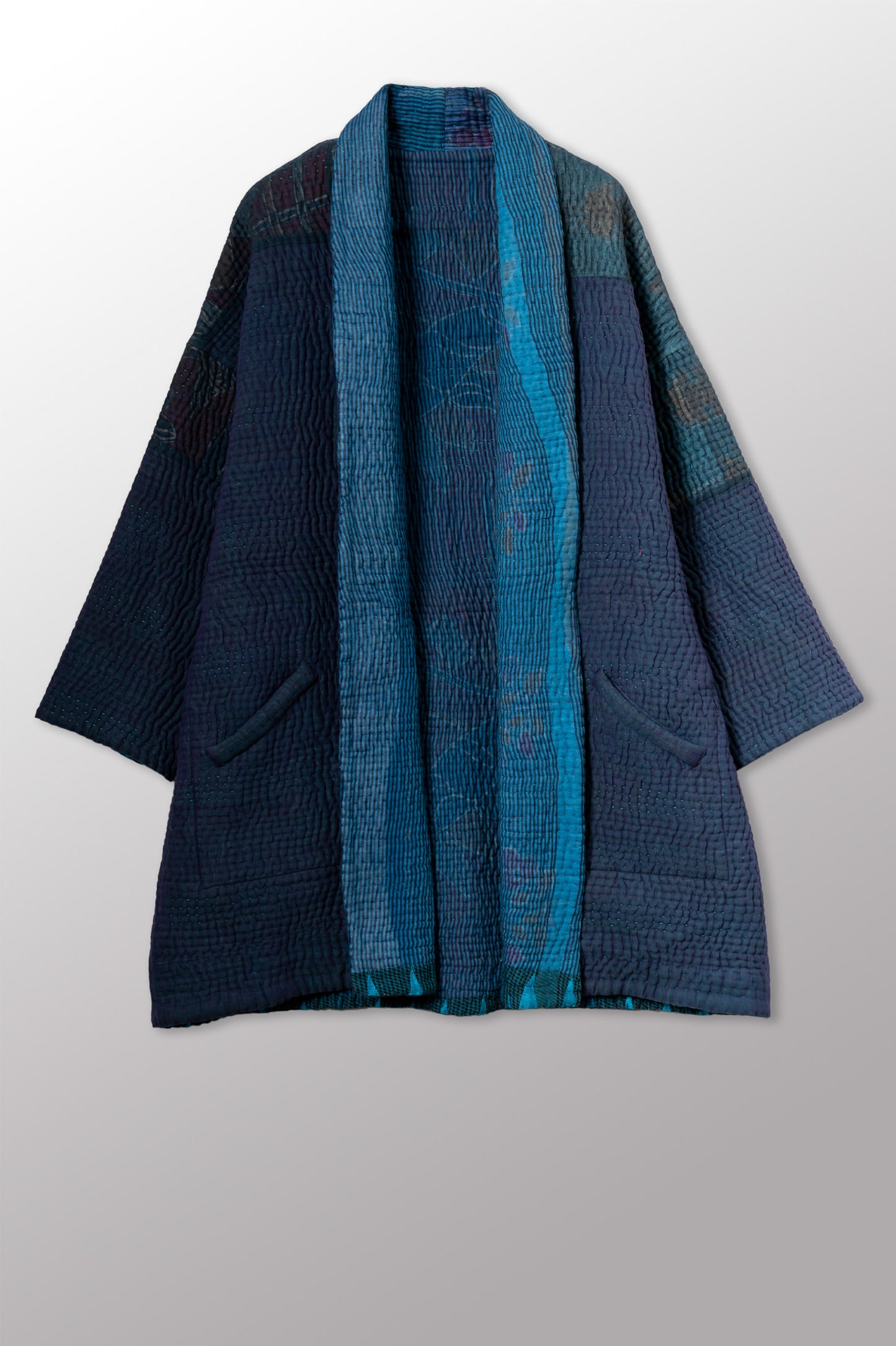 QUILTED OVERDYE COTTON KANTHA HAORI JACKET - oq5068-cblu001a -