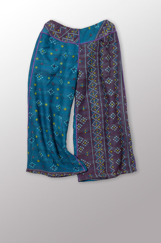 VINTAGE COTTON & NEW VOILE KANTHA MID RISE WIDE LEG PANTS - cn2665-0003m -