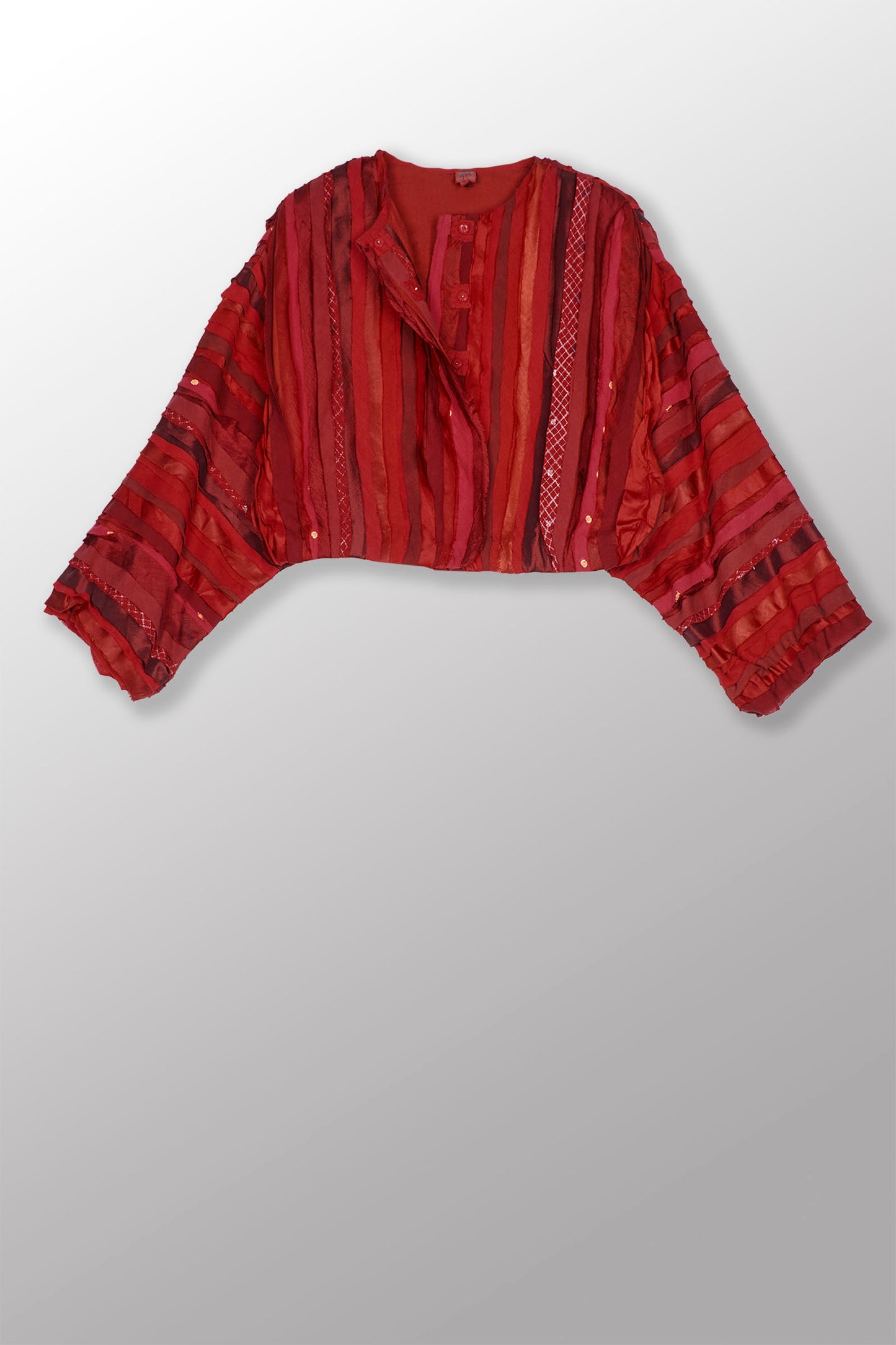 WAVY STRIPE KANTHA CRWE NECK WIDE SLV. JACKET - wv2078-red -