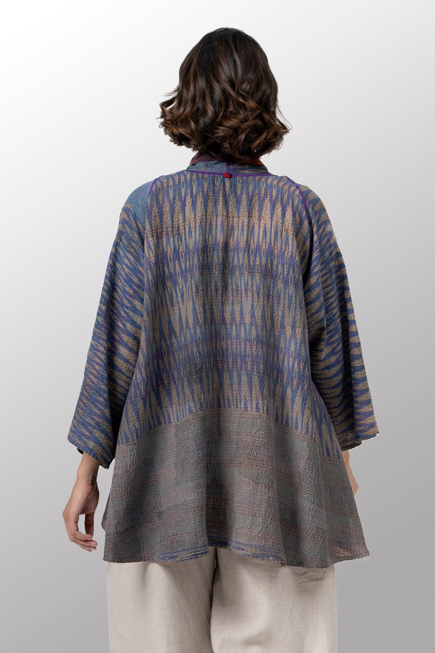 COTTON OVERDYE KANTHA KIMONO JACKET - ov2004-corg001a -
