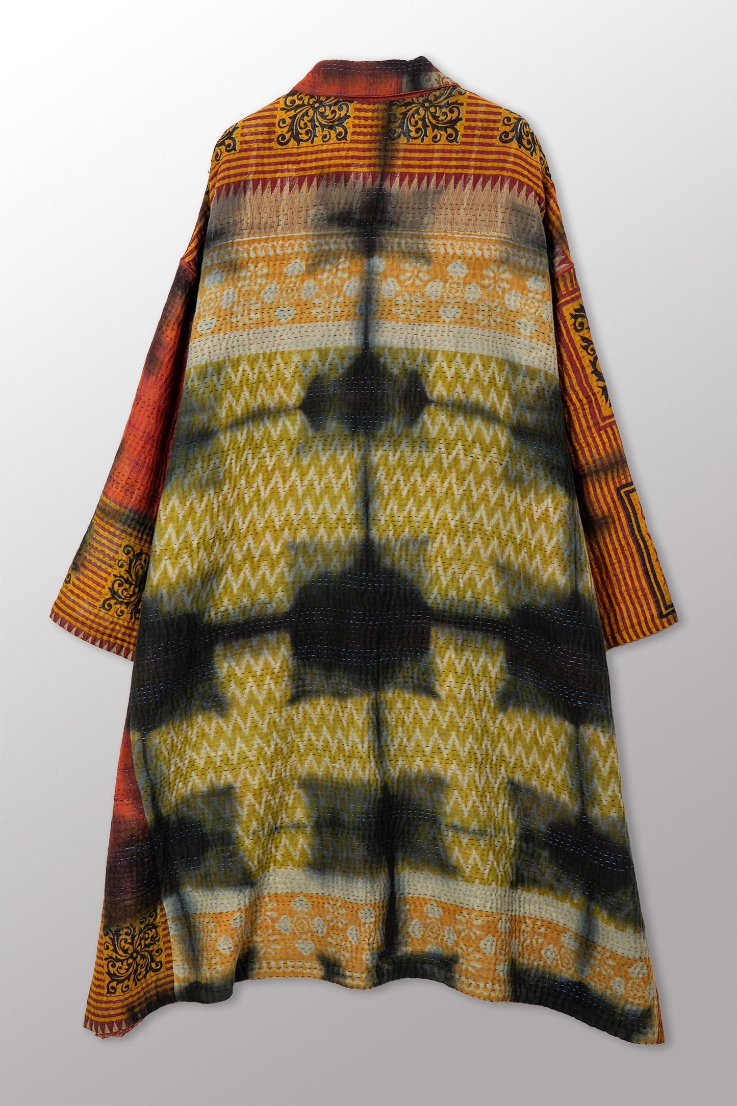 VINTAGE COTTON GREY CLAMP TIE DYE KANTHA  NEW OVERSIZED COAT - su4342-0003a -