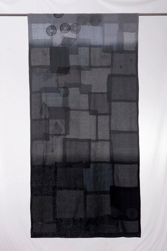 Ombre Patch Vintage Cotton Kantha Curtains - Gray