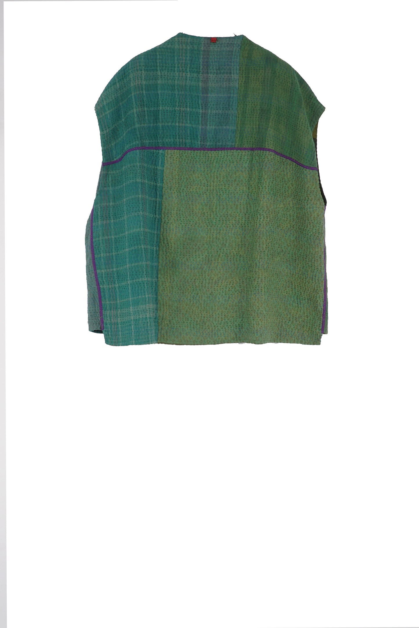OMBRE PATCHED KANTHA V-NECK BOXY VEST - op4224-grn -