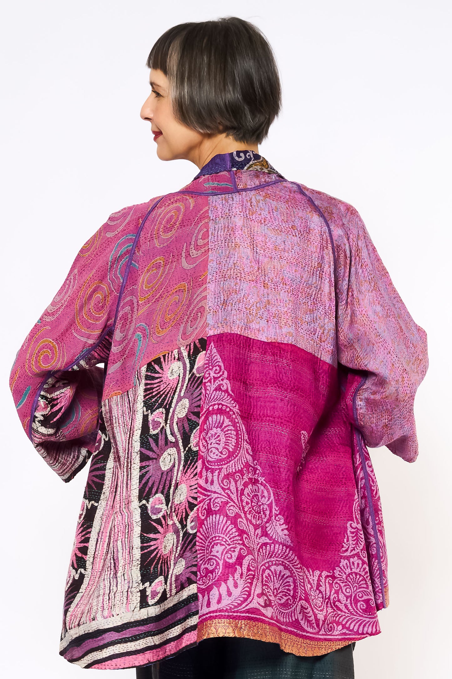 VINTAGE SILK KANTHA KIMONO JKT - sv2004-0035a -